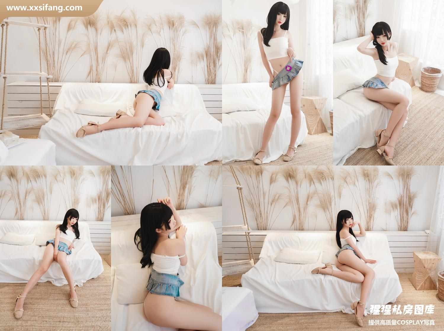 [图片2]-面饼仙儿写真集《白色牛仔裙》高清套图下载插图-猩猩私房